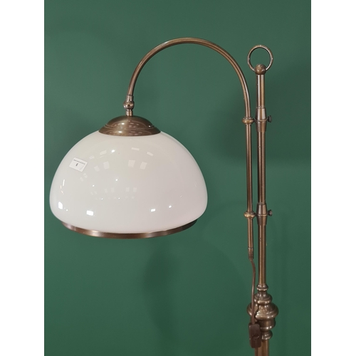 6 - A modern bronzed effect Standard Lamp with white glass globe shade, passed PAT, (R3).