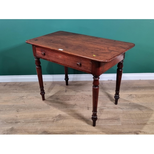 632 - A Victorian mahogany Side Table fitted frieze drawer on turned tapering supports, 3ft 4in W (R2)