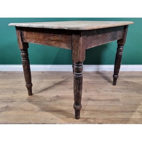 634 - An antique pine scrub-top Kitchen Table on turned supports, 3ft 5in x 2ft 9in (R2)