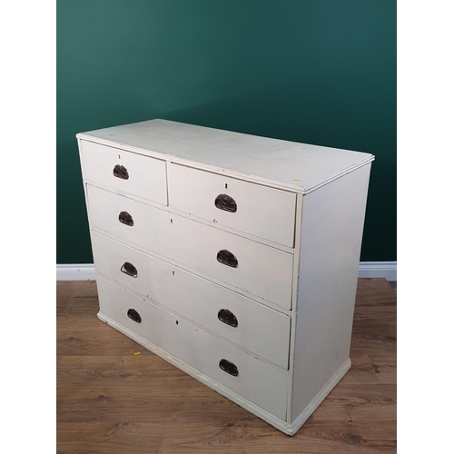 642 - A white painted Chest of two short over three long Drawers raised on moulded plinth support, 3ft 2in... 