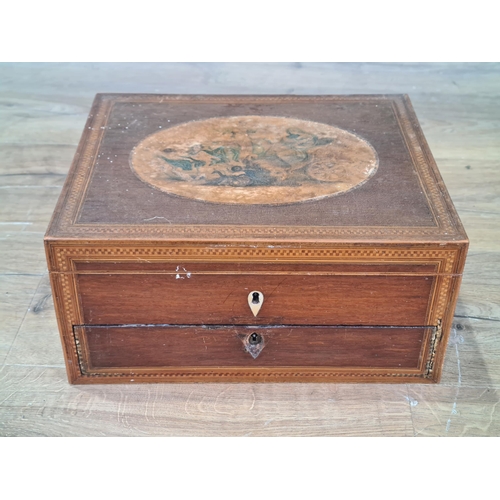 745 - A mahogany Writing Box with applied oval panel top, with single fitted drawer to base, A/F, 5.5