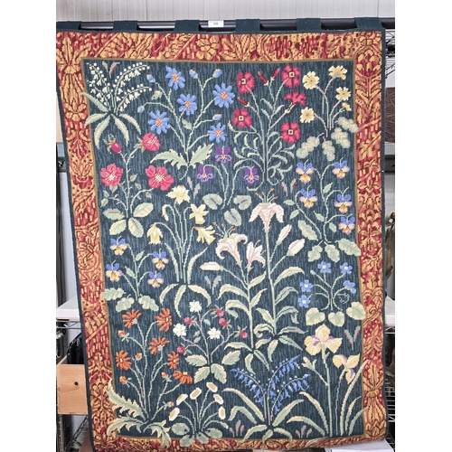 316 - A floral tapestry Wall Hanging on black metal Curtain Pole, 4ft 5in x 3ft 2in (R7)