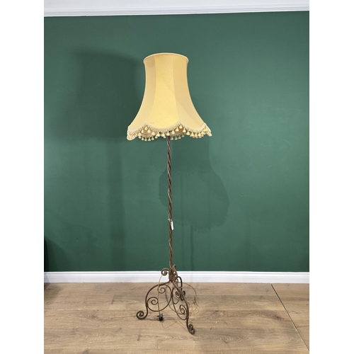 593 - A gilt Standard Lamp and Shade and a spiral Standard Lamp and Shade, failed PAT