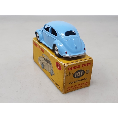 1444 - A boxed Dinky Toys No.181 pale blue Volkswagen, Ex plus, box VG-Ex