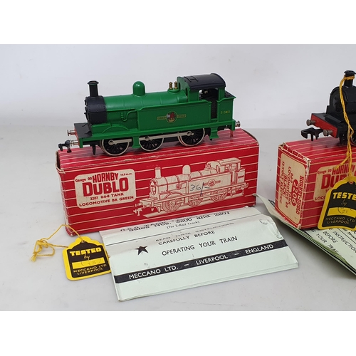 1056 - A boxed Hornby Dublo 2206 0-6-0T in black livery and a boxed 2207 0-6-0T in green livery, both with ... 