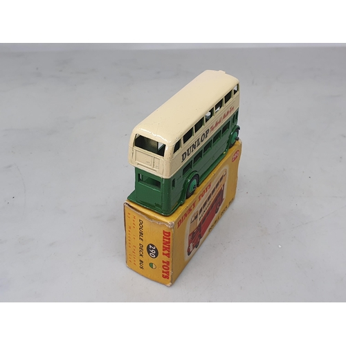 1310 - A boxed Dinky Toys No.290 green and cream Double Deck Bus, Ex plus, box VG