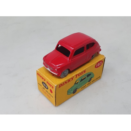 1324 - A boxed Dinky Toys No.183 red Fiat 600 Saloon with treaded tyres, Nr M-M, box Ex plus