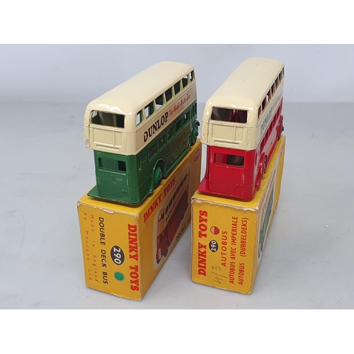 1326 - Two boxed Dinky Toys No.290 Double Deck Bus, one red and cream, the other green and cream, both Nr M... 