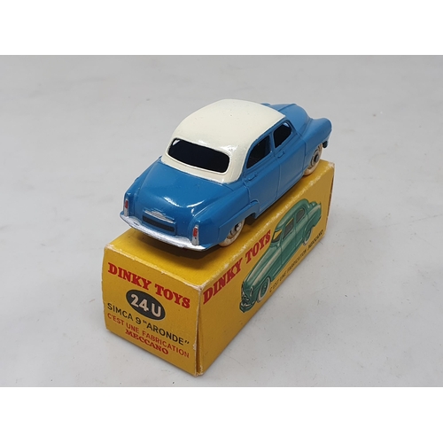 1402 - A boxed French Dinky Toys No.24U blue and white Simca 9 'Aronde', Nr M-M, box Ex