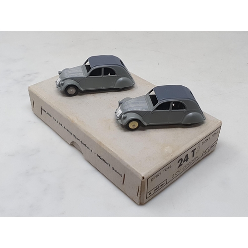 1409 - A French Dinky Toys No.24T Citroen 2CV Trade Box containing two models, M, Nr perfect box