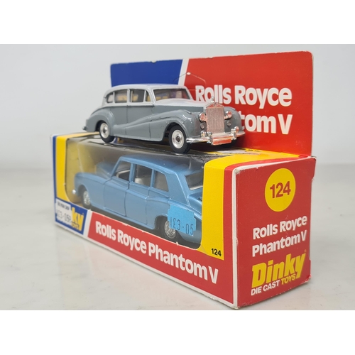 1447 - A boxed Dinky Toys No.124 metallic blue Rolls-Royce Phantom V, Nr M-, box Ex plus and an unboxed Din... 