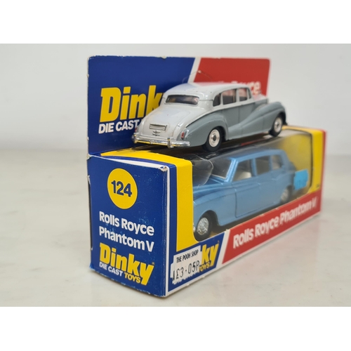 1447 - A boxed Dinky Toys No.124 metallic blue Rolls-Royce Phantom V, Nr M-, box Ex plus and an unboxed Din... 