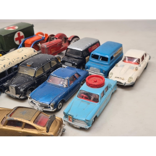 1457 - Fifteen unboxed play worn Dinky, Corgi, Budgie and Trian Spot-on Vehicles including VW Police Car, F... 