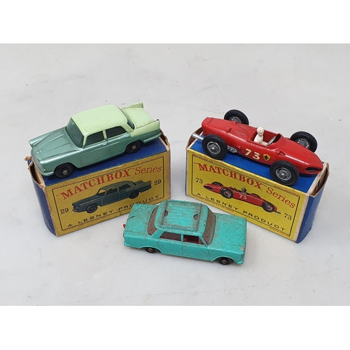 1466 - A boxed Lesney Matchbox No.29 Austin A55 Cambridge Ex plus, box Ex, a boxed No.73 Ferrari Racing Car... 