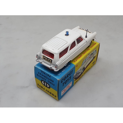 1471 - A boxed Corgi Toys No.419 Ford Zephyr Motorway Patrol with dished hubs, M, box Nr perfect