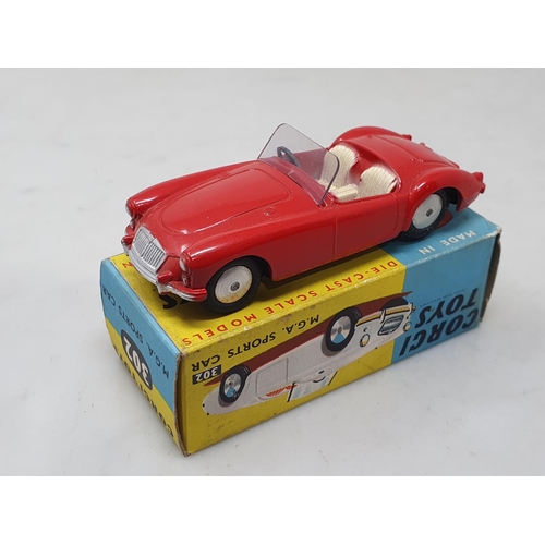 1478 - A boxed Corgi Toys No.302 red M.G.A. Sports Car, M, box Nr perfect