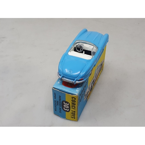 1480 - A boxed Corgi Toys No.303 blue Mercedes-Benz 300SL open Roadster, M, box Ex