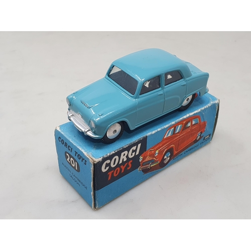 1489 - A boxed Corgi Toys No.201 blue Austin Cambridge Saloon, Nr M-M, box VG