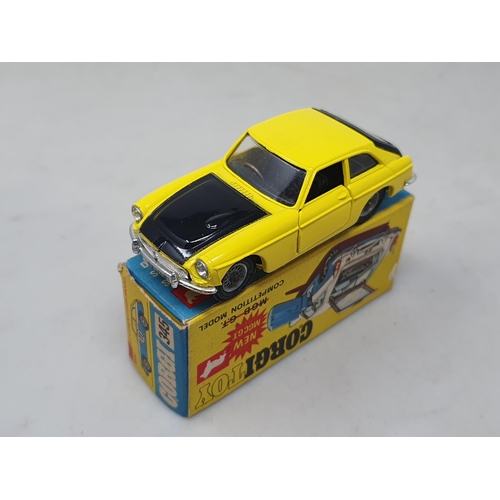 1496 - A boxed Corgi Toys No.345 M.G.C.GT Competition Model with numbers on sheet, M, box Ex plus