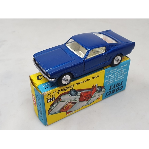 1497 - A boxed Corgi Toys No.320 blue Ford Mustang, M, superb box