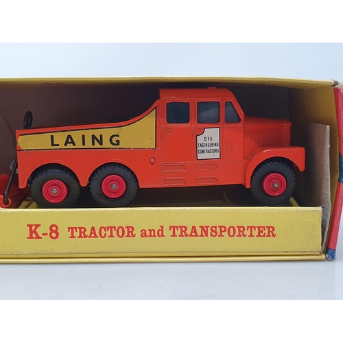 1507 - A boxed Lesney-Matchbox K-8 Prime Mover and Transporter with Caterpillar Tractor, Ex plus, box Ex