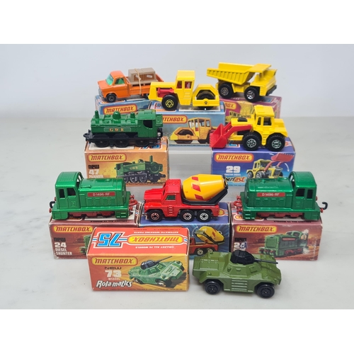 1510 - Nin boxed Matchbox Superfast Models including No.19 Cement Truck, 2x No.24 Diesel Shunter, No.29 Tra... 