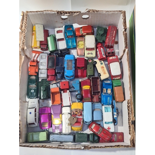 1511 - Two trays of unboxed and play worn Lesney Matchbox, Corgi, Husky and Budgie Toys diecast Vehicles in... 