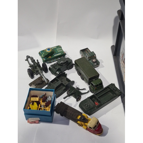 1514 - A box of play worn diecast Military Vehicles including Lone Star Lorries, Armoured Car, D.U.K.W., Br... 