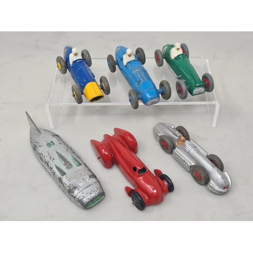 1522 - Six unboxed Dinky Toys Racing and Land Speed Record Cars including Ferrari, Cooper-Bristol, Talbot-L... 