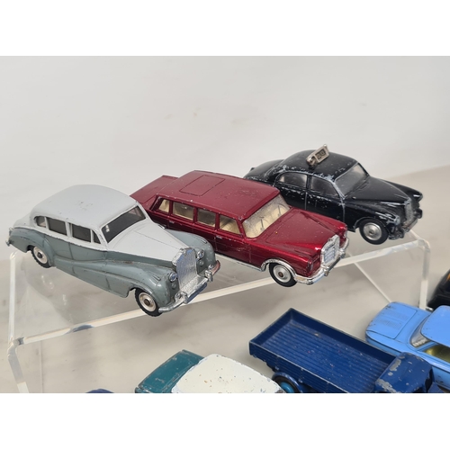 1525 - Thirteen play worn Dinky and Corgi Toys including Mercedes-Benz 350SL, Hudson Sedan, Triumph 2000, C... 