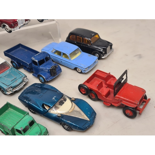 1525 - Thirteen play worn Dinky and Corgi Toys including Mercedes-Benz 350SL, Hudson Sedan, Triumph 2000, C... 