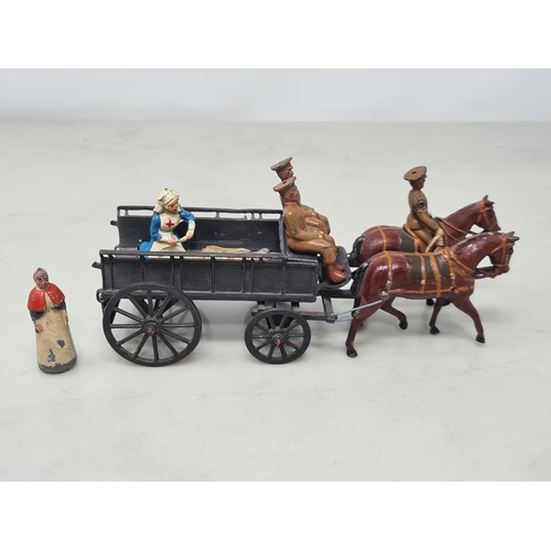 1607 - A Britains WW1 Field Ambulance Set with two Drivers, two Nurses and injured Soldier