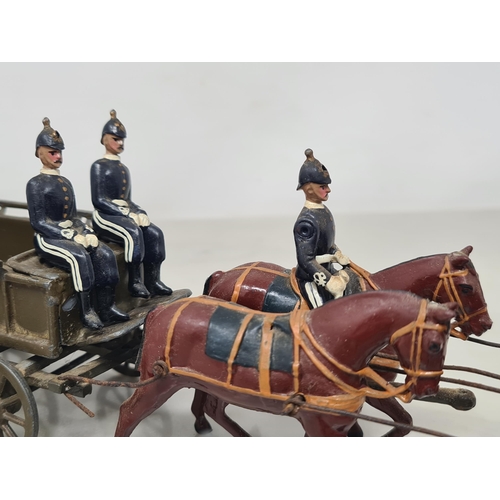 1608 - A Britains No.145 pre-war Royal Army Medical Corps four horse Cart with two Drivers, two standing Se... 