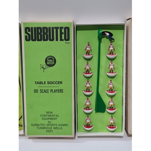 1629 - Three Subbuteo Table Soccer Teams including red (goalkeeper A/F), white (one player A/F) and red and... 