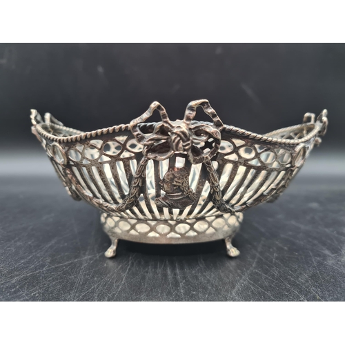 109 - A 19th Century Continental silver pierced oval Basket with ribbon, swag and mask design, 6 x 5in, 20... 