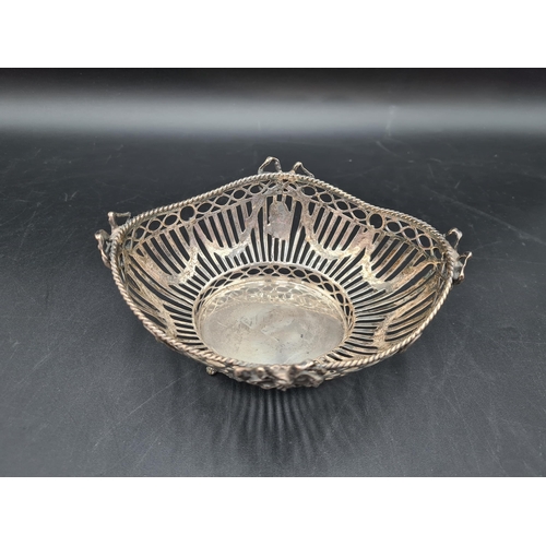 109 - A 19th Century Continental silver pierced oval Basket with ribbon, swag and mask design, 6 x 5in, 20... 