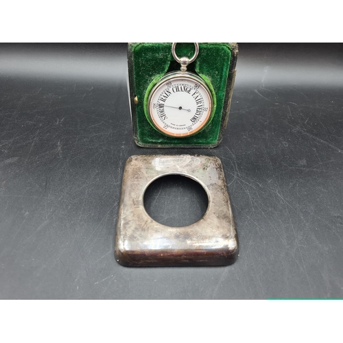 113 - An Edward VII silver mounted Case containing Pocket Barometer, London 1905