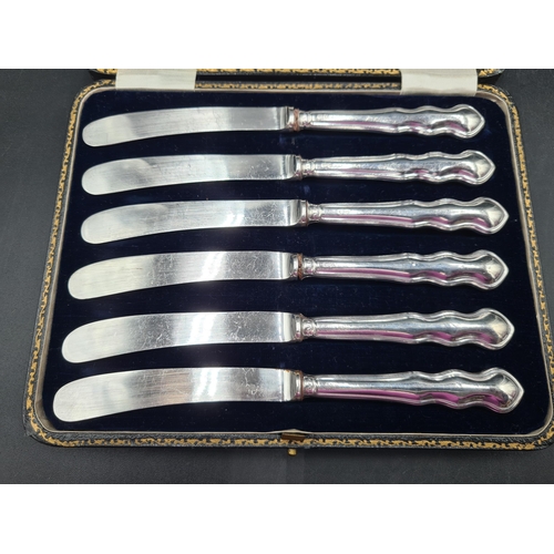 116 - Six George V silver handled Tea Knives, Sheffield 1921, in case