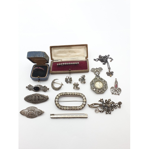 16 - A collection of vintage and antique Marcasite and Paste-set Jewellery