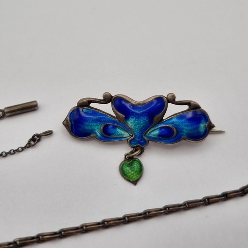 2 - A Charles Horner Butterfly Necklace, blue enamelled butterfly hanging from enamelled suspender on a ... 