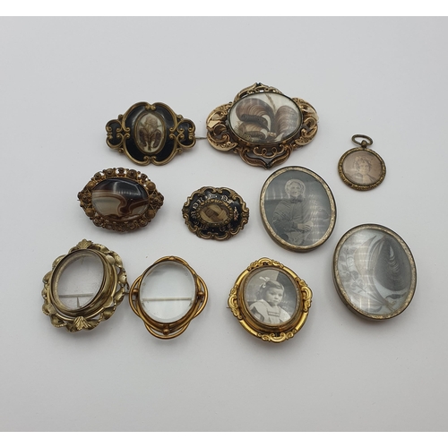 26 - A collection of hair-set Victorian Mourning Brooches and Brooch Parts