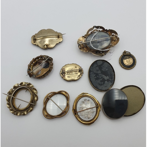 26 - A collection of hair-set Victorian Mourning Brooches and Brooch Parts