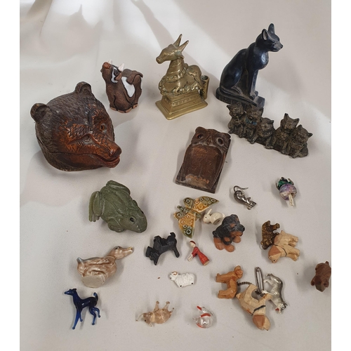 35 - A group of Animal Models including; a Black Forest Carved Bear Stamp Box, Murano Glass Animals, Carv... 