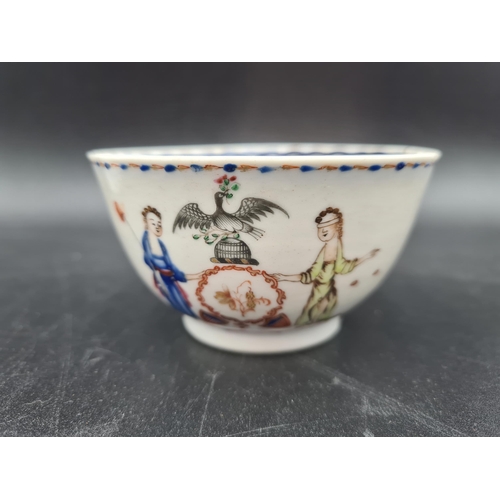 53 - A blanc de chine Figure of Quan Yin, 16in, and four Chinese polychrome Tea Bowls painted figures, bi... 