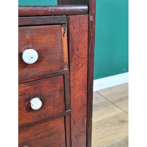 62 - A bank of twenty stained Apothecary Drawers with pigeon hole type top section, 3ft High x 4ft 1