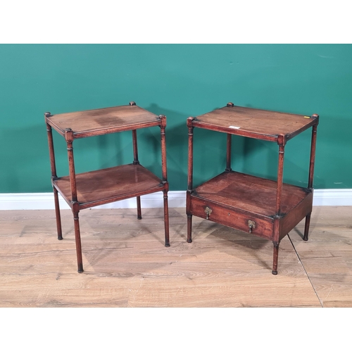 79 - A mahogany two tier Bedside Table with single fitted drawer, raised on turned supports, 25