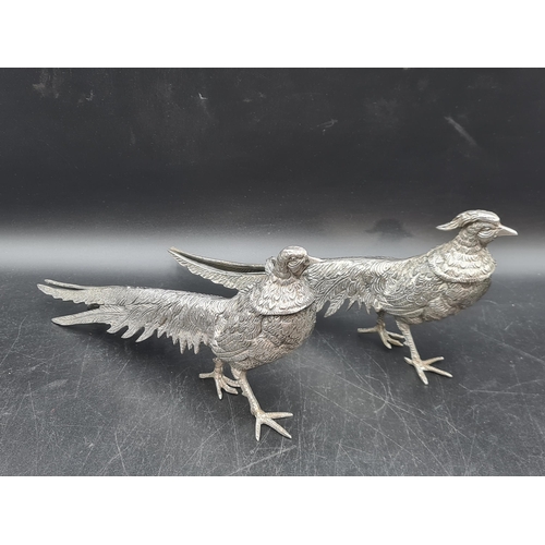 84 - A pair of plated Pheasant Table Ornaments, 12in