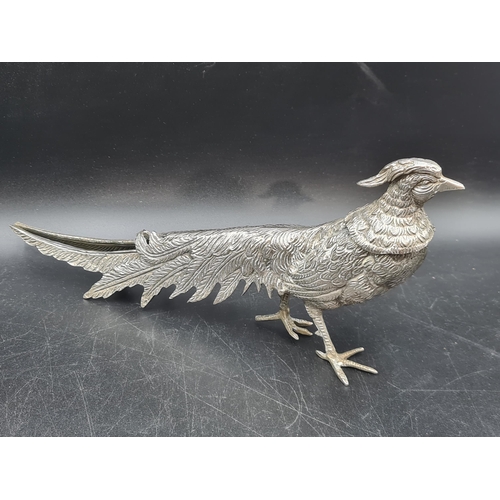 84 - A pair of plated Pheasant Table Ornaments, 12in