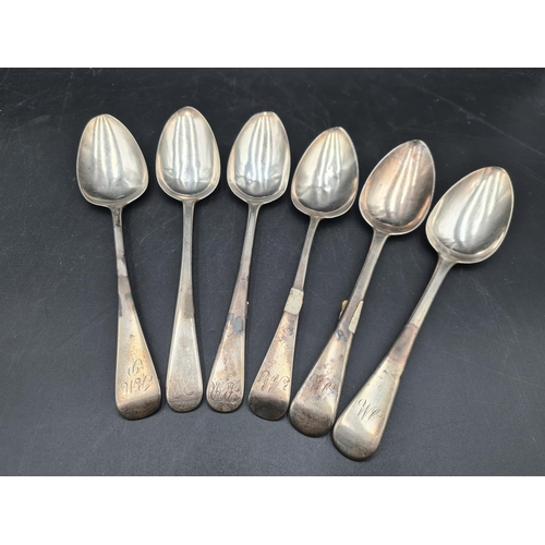 87 - Seven Georgian silver Table Spoons old english pattern engraved initials, various dates, 340gms