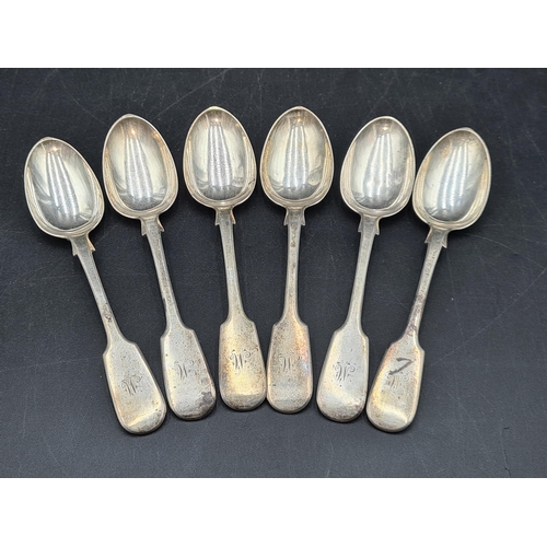 89 - Six Victorian silver Teaspoons fiddle pattern engraved initial M, London 1862, maker: G.A